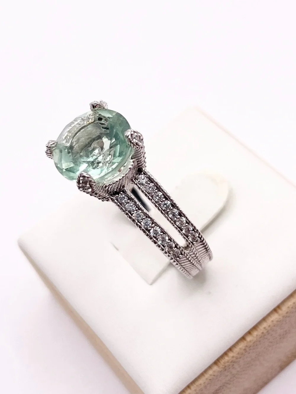 Size 9.5 Prasiolite 925 Sterling Silver Ring signed Judith Ripka